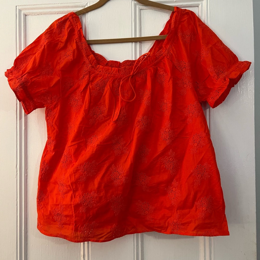 New with Tags J. Crew Vibrant Red Floral Eyelet Blouse